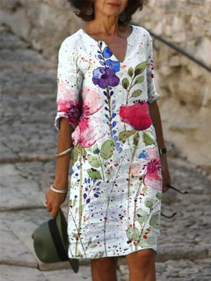 EM | Bedrucktes Midikleid mit V-Ausschnitt
