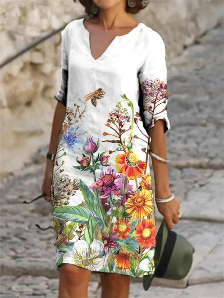 EM | Bedrucktes Midikleid mit V-Ausschnitt
