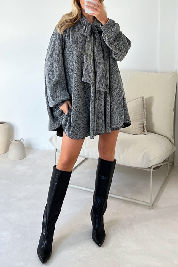 MW | DEMI GOLD METALLIC BOW NECK SHIRT DRESS