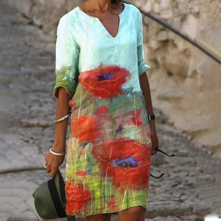 EM | Bedrucktes Midikleid mit V-Ausschnitt