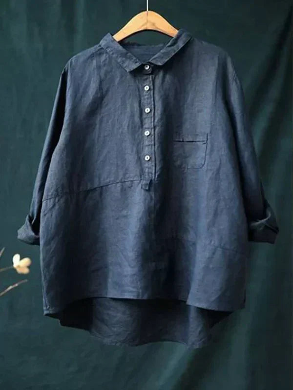 EM | Reverskragen Button-Down Langarmhemd mit Taschen