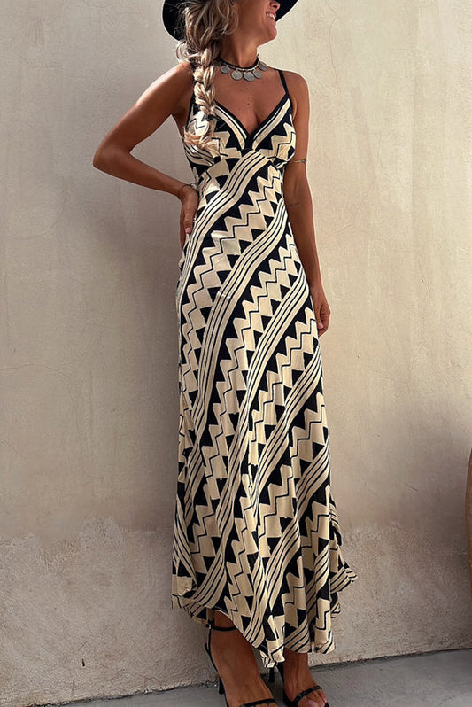 MW | Exklusive Melody Satin Ethnic Print Smocked Back Midi Kleid