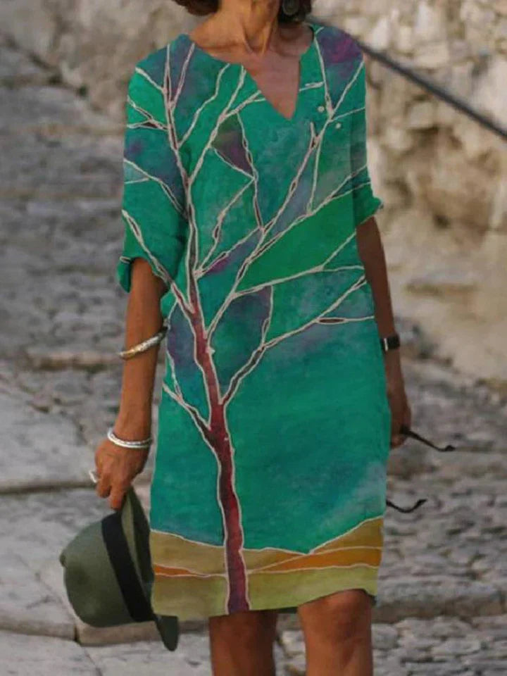 EM | Bedrucktes Midikleid mit V-Ausschnitt