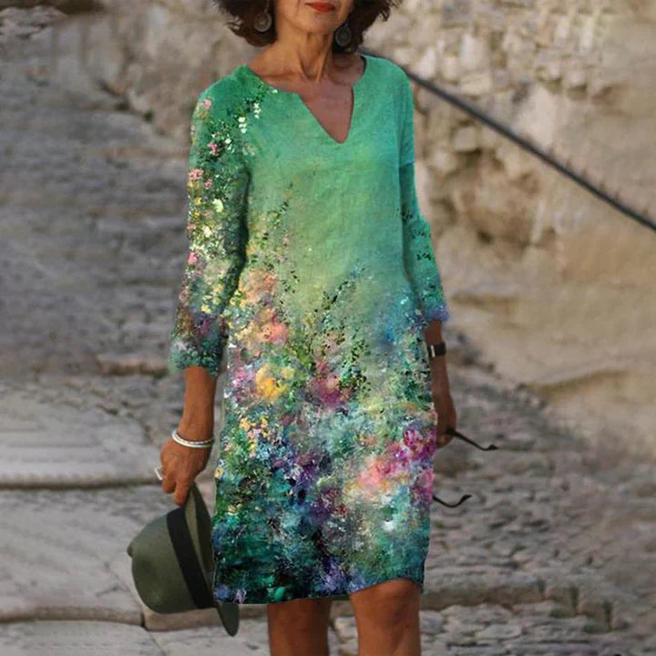 EM | Bedrucktes Midikleid mit V-Ausschnitt