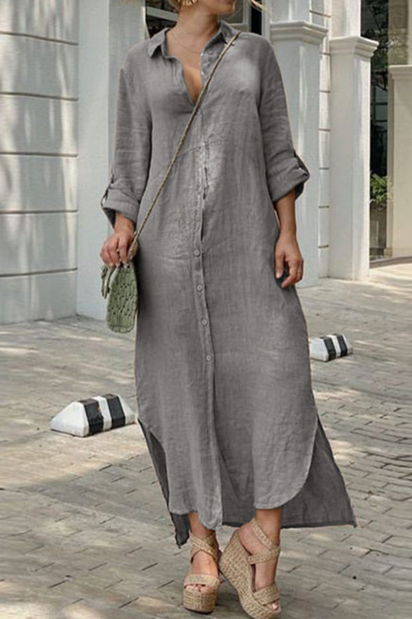 MW | SHIRT NECK BUTTON DRESS