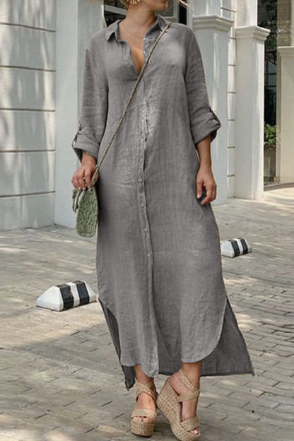 MW | SHIRT NECK BUTTON DRESS