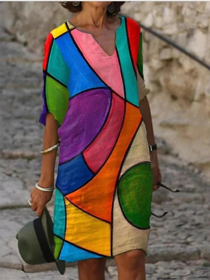 EM | Bedrucktes Midikleid mit V-Ausschnitt