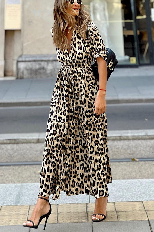 MW | Sipping In Sedona Leopard Shirt Maxikleid