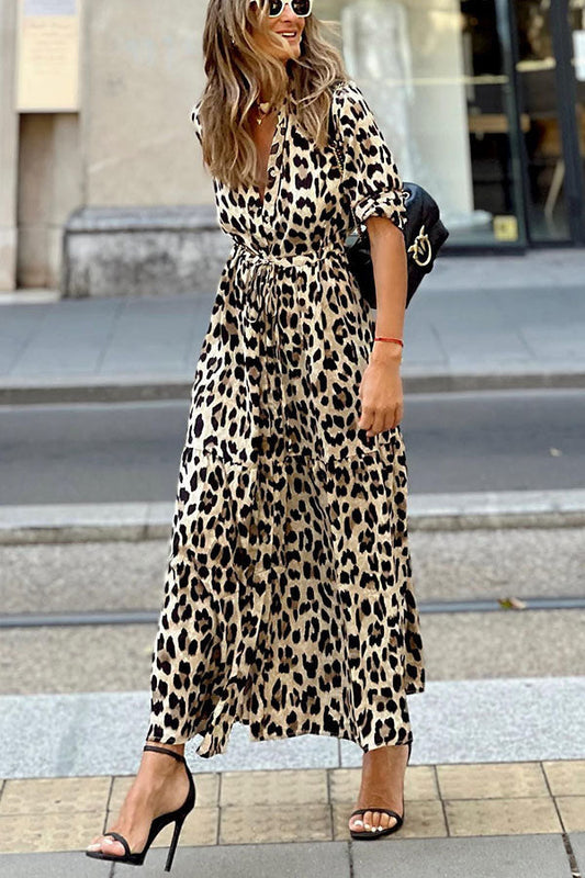 MW | Sipping In Sedona Leopard Shirt Maxikleid