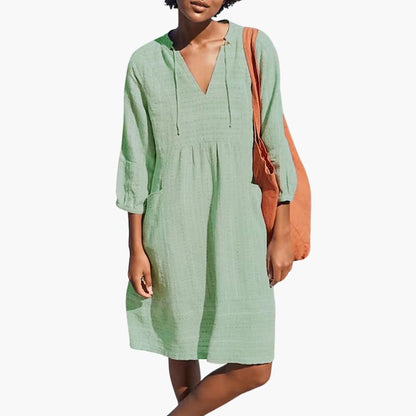 MW | Damen-Sommer-Shirt-Kleid mit Bindekragen und Seitentaschen
