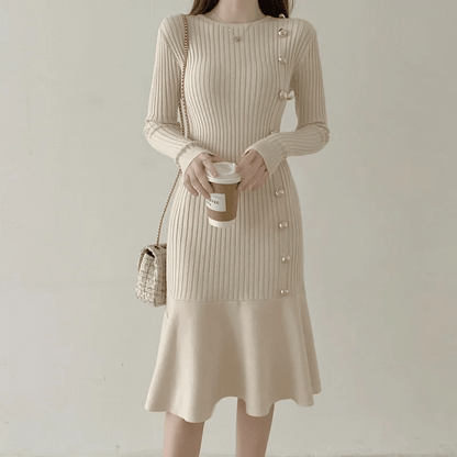 MW | elegantes geripptes Midikleid für Damen