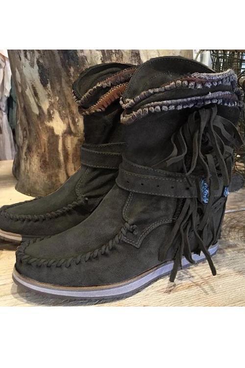 EM | Mokassin-Stiefel aus Wildleder mit Fransen