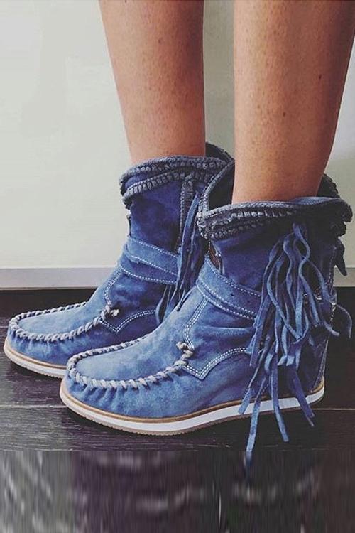 EM | Mokassin-Stiefel aus Wildleder mit Fransen