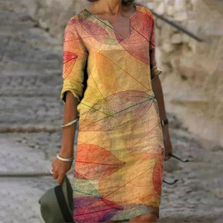 EM | Bedrucktes Midikleid mit V-Ausschnitt