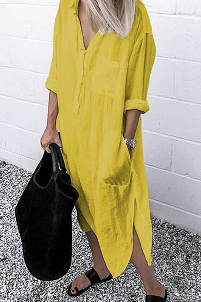 MW | Casual Solid Split Joint Turndown Kragen Shirt Kleid Kleider(6 Farben)