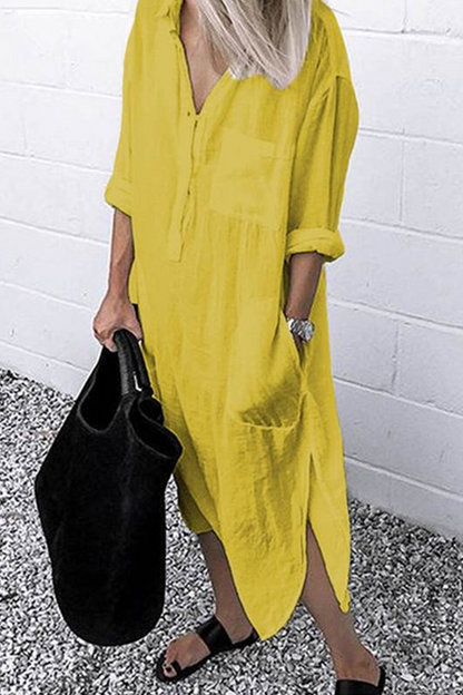 MW | Casual Solid Split Joint Turndown Kragen Shirt Kleid Kleider(6 Farben)