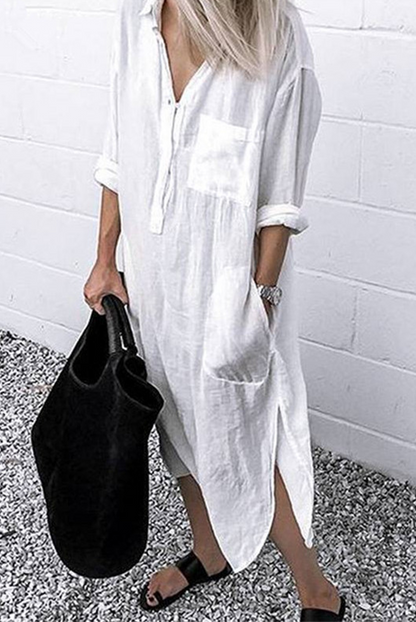 MW | Casual Solid Split Joint Turndown Kragen Shirt Kleid Kleider(6 Farben)
