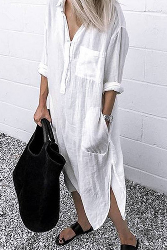 MW | Casual Solid Split Joint Turndown Kragen Shirt Kleid Kleider(6 Farben)