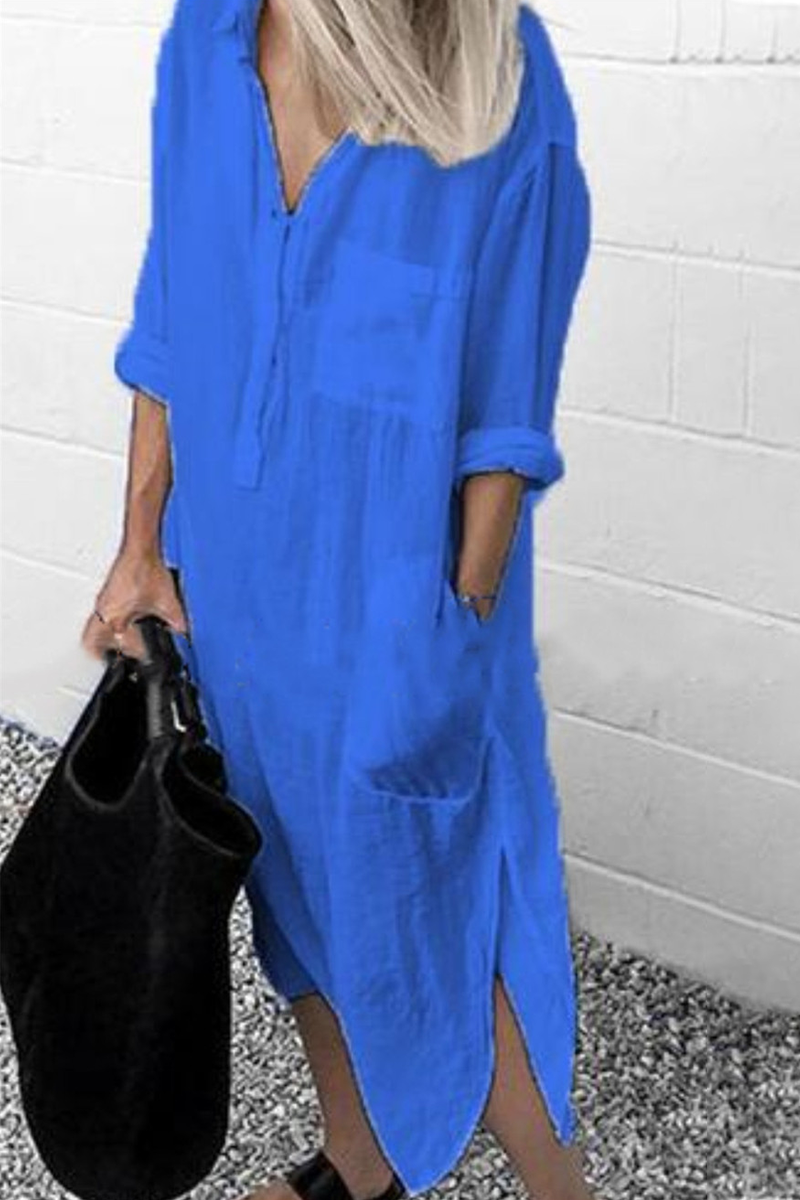 MW | Casual Solid Split Joint Turndown Kragen Shirt Kleid Kleider(6 Farben)