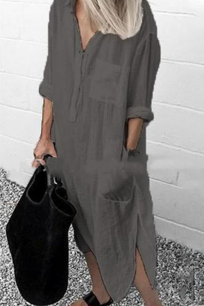 MW | Casual Solid Split Joint Turndown Kragen Shirt Kleid Kleider(6 Farben)