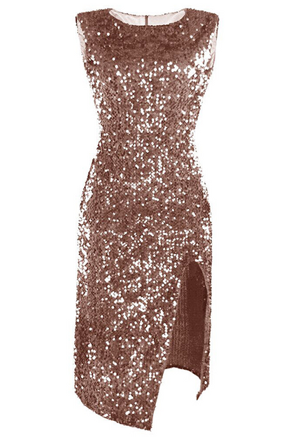 MW | Mode Elegante Solide Pailletten Schlitz O Hals Bleistiftkleider(4 Farben)