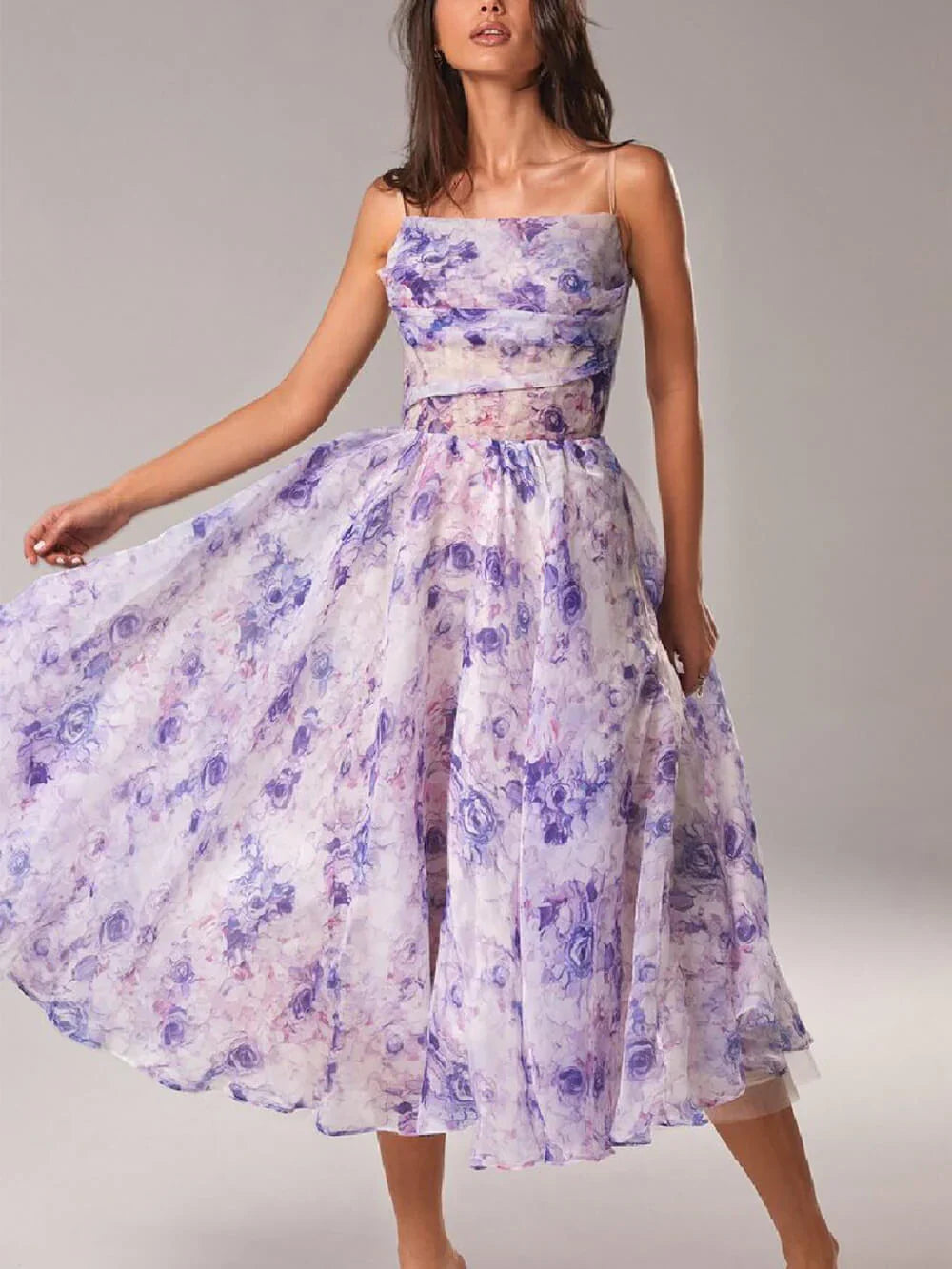MW | Ärmelloses Kleid mit Blumendruck