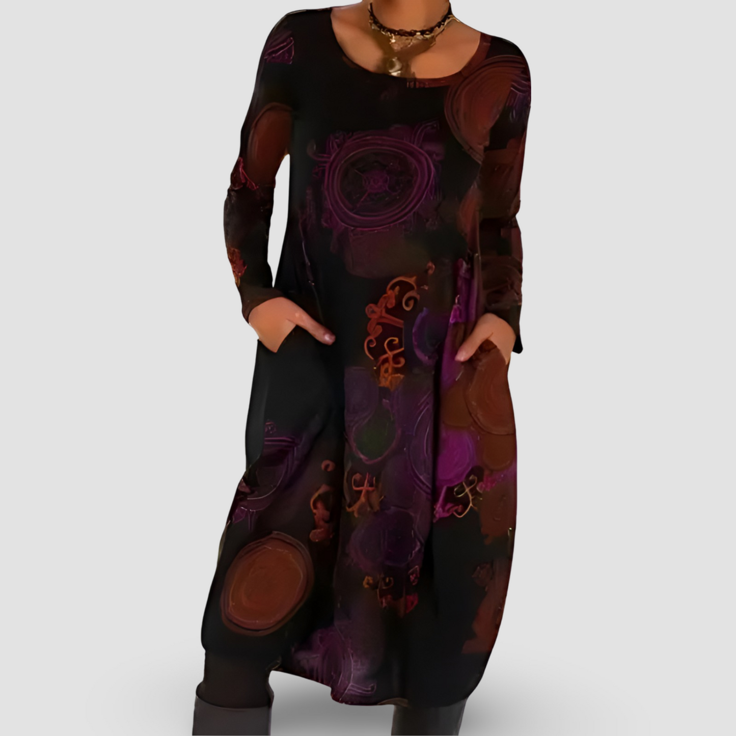 EM | Abstraktes langärmeliges Midikleid