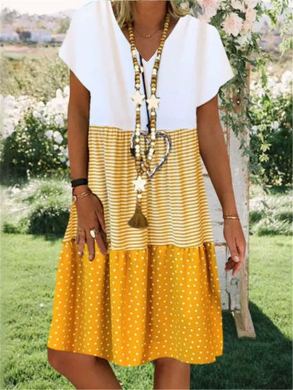 EM | 3-farbiges Lockeres Midikleid