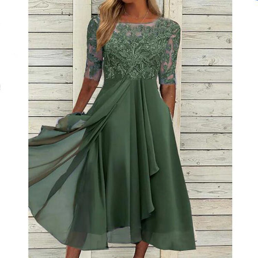 EM | Chiffon midikleid mit transparenten Ärmeln in Midi-Länge