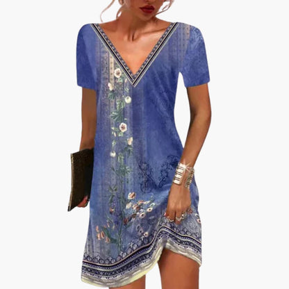 MW | Damen Viskose-Minikleid mit V-Ausschnitt und Blumendruck