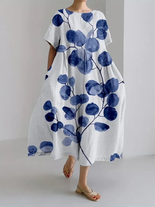 EM | Mila – Lässiges, lockeres Damenkleid mit botanischem Blumenprint im Retro-Stil
