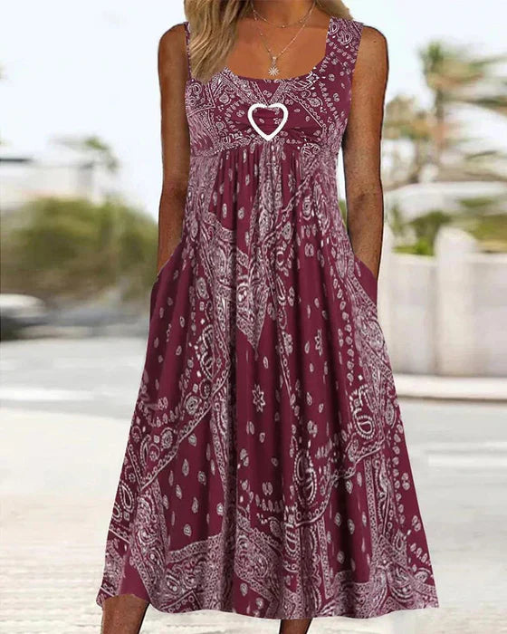 MW | Ärmelloses Kleid mit Print und Herz-Detail