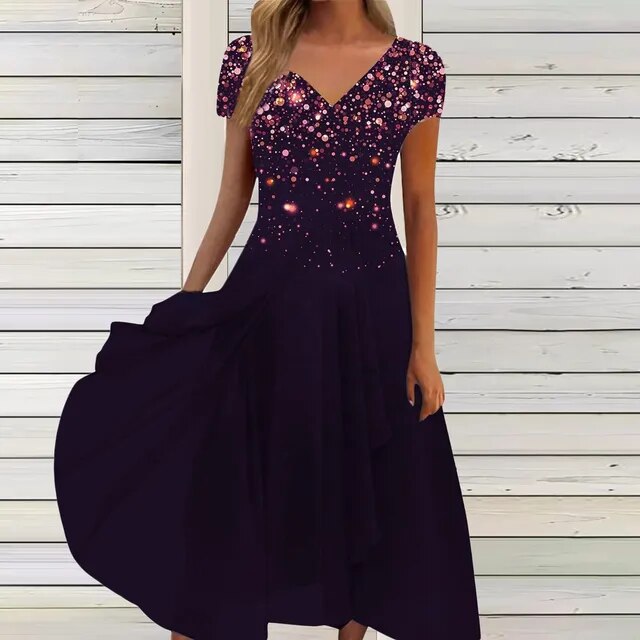 EM | Fließendes Maxikleid mit V-Ausschnitt und Blumenmuster