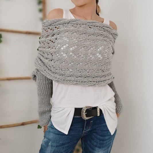 EM | Eleganter Strick-Wickelpullover mit durchbrochenem Detail