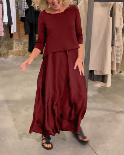 MW | Zweiteiliges Set mit trägerlosem Kleid und einfarbigem Oberteil
