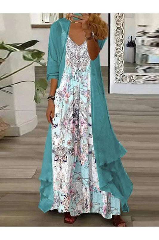 EM | Andrea – Schickes grünes Maxikleid mit Oberbekleidung