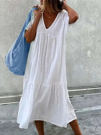 EM | Boho-Strandkleid für Frauen Sommerkleid mit V-Ausschnitt und kurzen Ärmeln mit Blumenmuster
