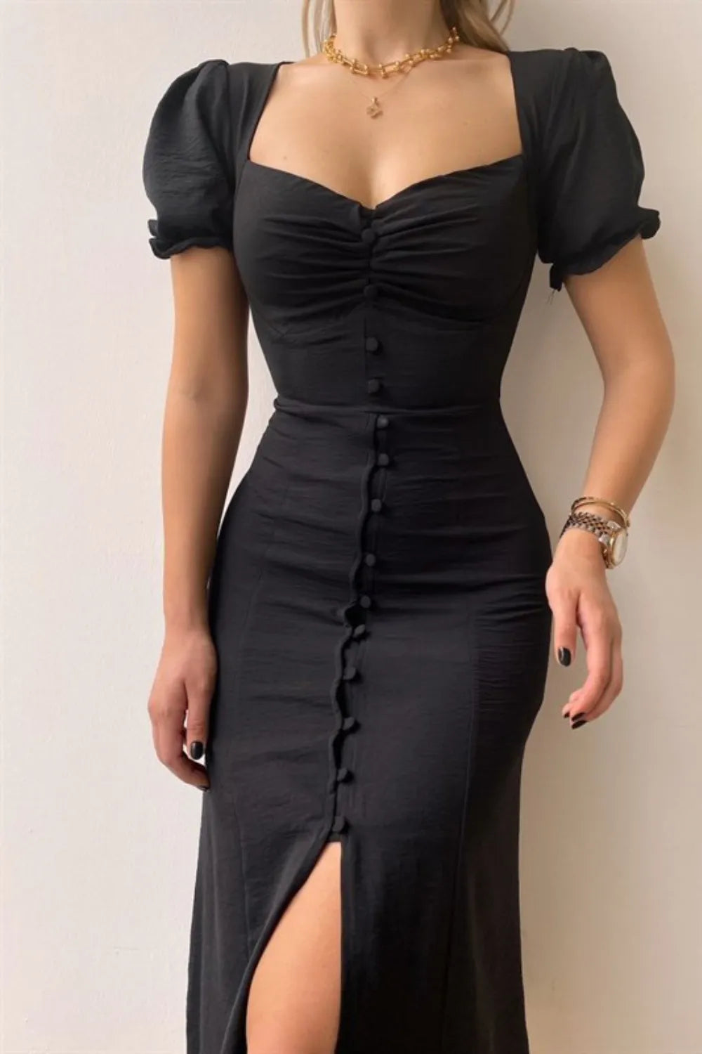 MW | Sweetheart Neck Kurzärmeliges Kleid