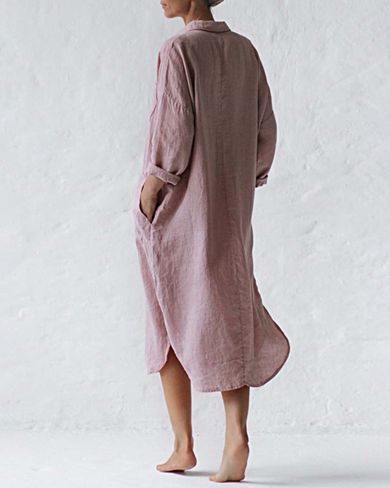 MW | Casual Button Raglan Langarm Taschen Lose Shirt Kleid Lounge Midi Kleider Strand Cover Up