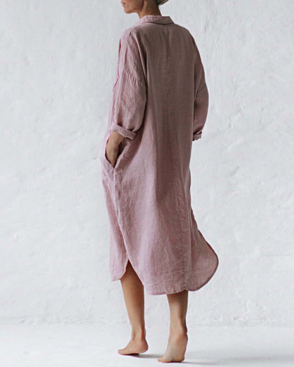MW | Casual Button Raglan Langarm Taschen Lose Shirt Kleid Lounge Midi Kleider Strand Cover Up