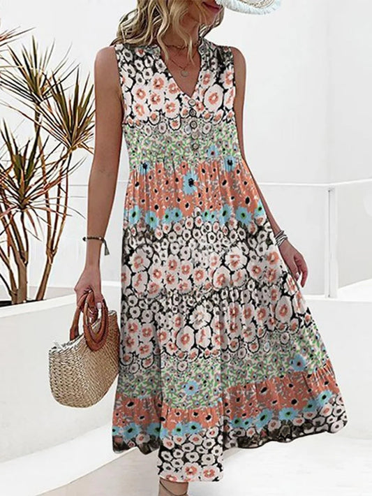 EM | Boho Floral Ärmelloses Maxikleid