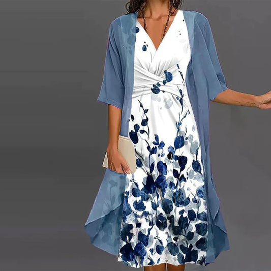 MW | Midikleid mit Jacke in blau und weiß für den Sommer