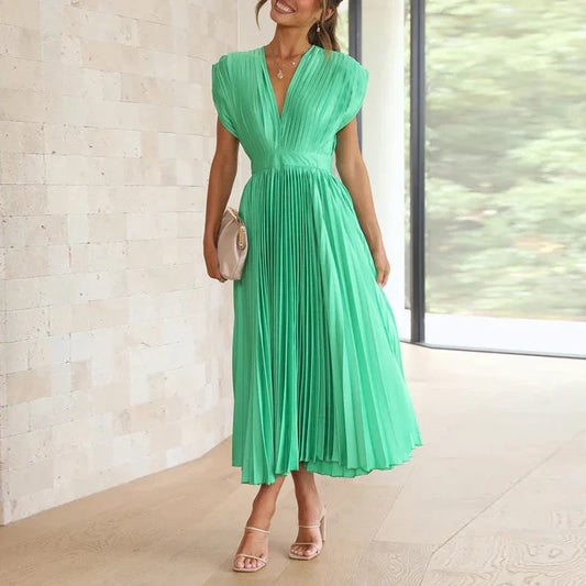MW | Maxikleid mit V-Ausschnitt und Falten