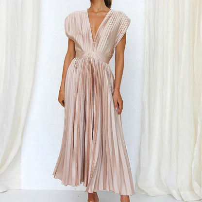 MW | Maxikleid mit V-Ausschnitt und Falten