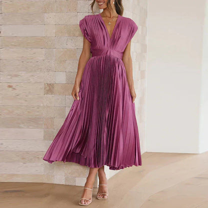 MW | Maxikleid mit V-Ausschnitt und Falten