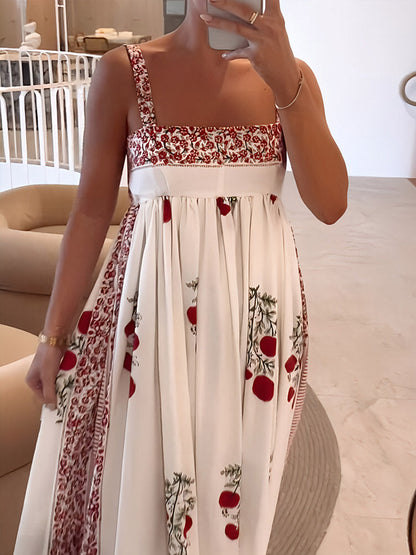 MW | Maxikleid mit quadratischem Ausschnitt und Blumendruck