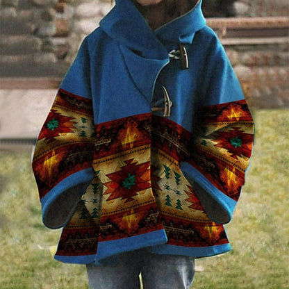 EM | Boho Tribal gemusterter Mantel mit Kapuze
