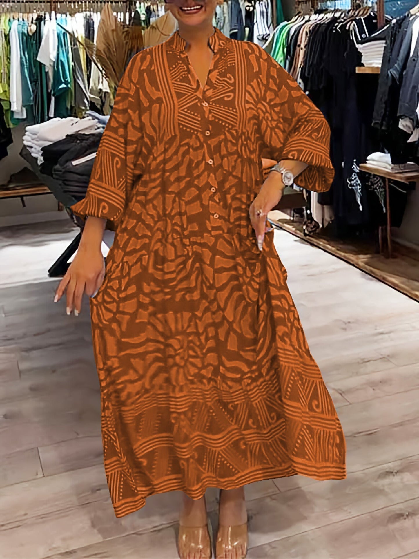 MW | Müheloses Midikleid mit V-Ausschnitt