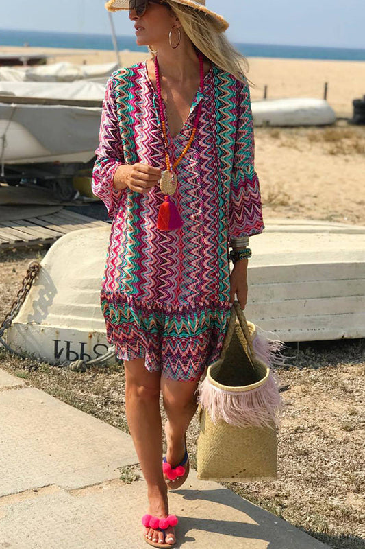 MW | Hailee Bunte Wasser Ripple Print Casual Strand Minikleid
