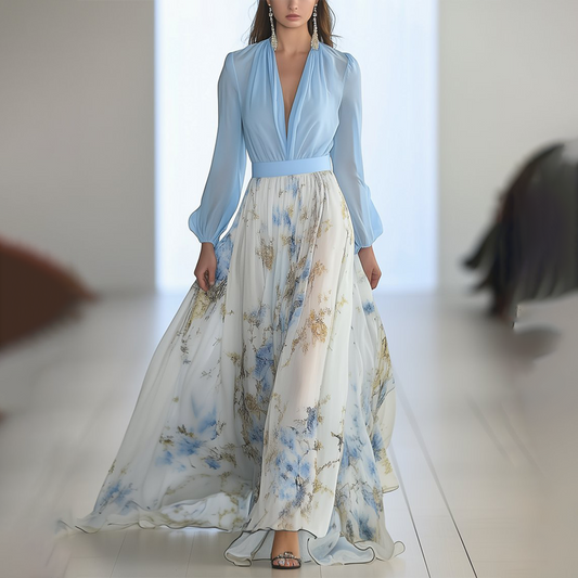 MW | Atemberaubendes Maxikleid mit Blumenmuster und V-Ausschnitt